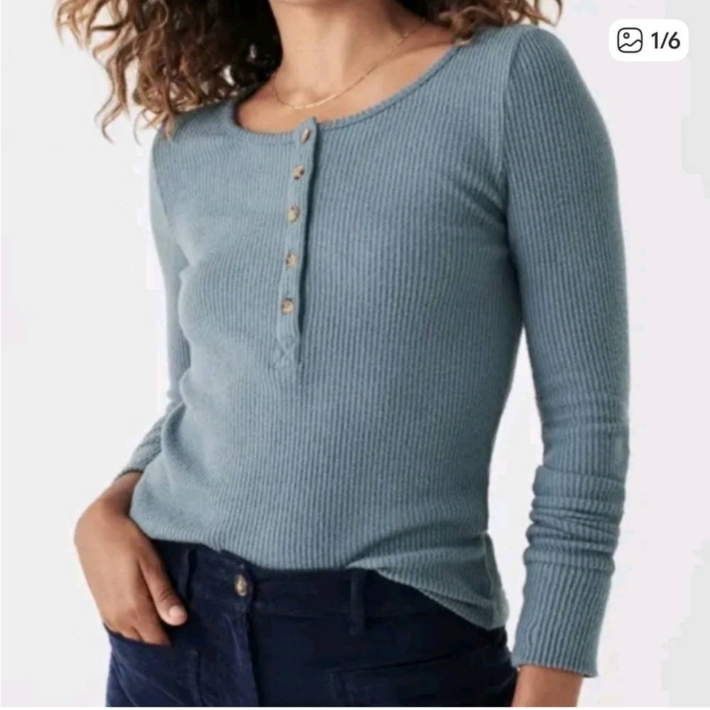 Faherty Legend Rib Gila Henley in Cord Blue
